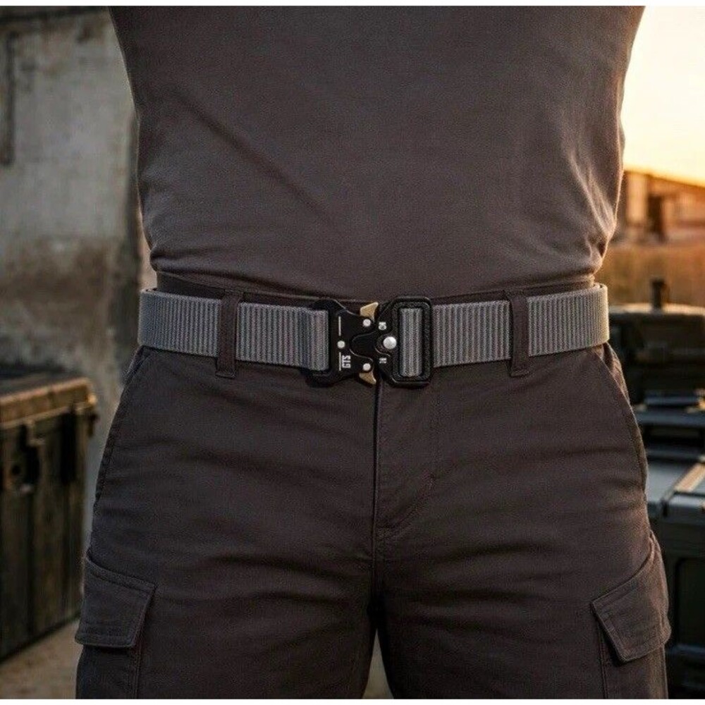 GTS Men’s Gray Webbed Belt 1.5" Adjustable Quick Release Buckle